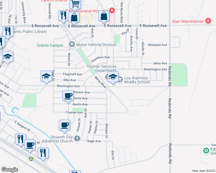 map of restaurants, bars, coffee shops, grocery stores, and more near 1100 Mount Taylor Avenue in Grants
