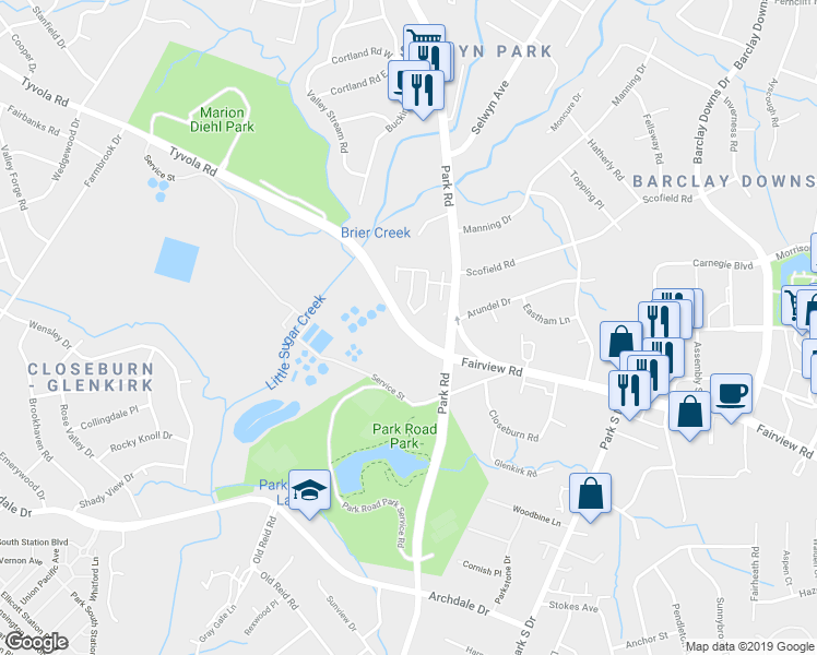 map of restaurants, bars, coffee shops, grocery stores, and more near 3268 Margellina Dr in Charlotte