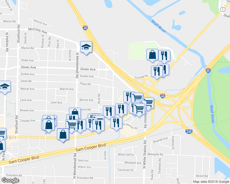map of restaurants, bars, coffee shops, grocery stores, and more near 830 Bartlett Road in Memphis