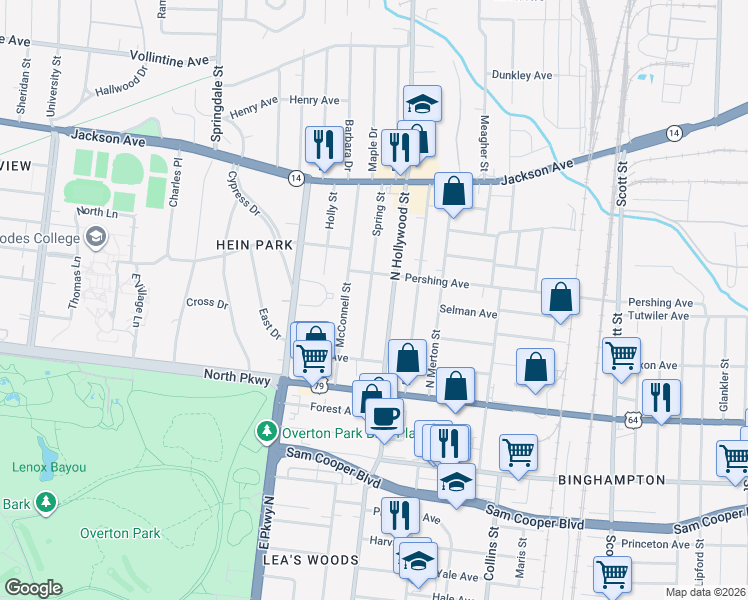 map of restaurants, bars, coffee shops, grocery stores, and more near 674 Spring Street in Memphis