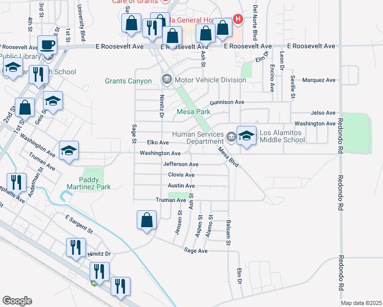 map of restaurants, bars, coffee shops, grocery stores, and more near 1100 Mount Taylor Avenue in Grants