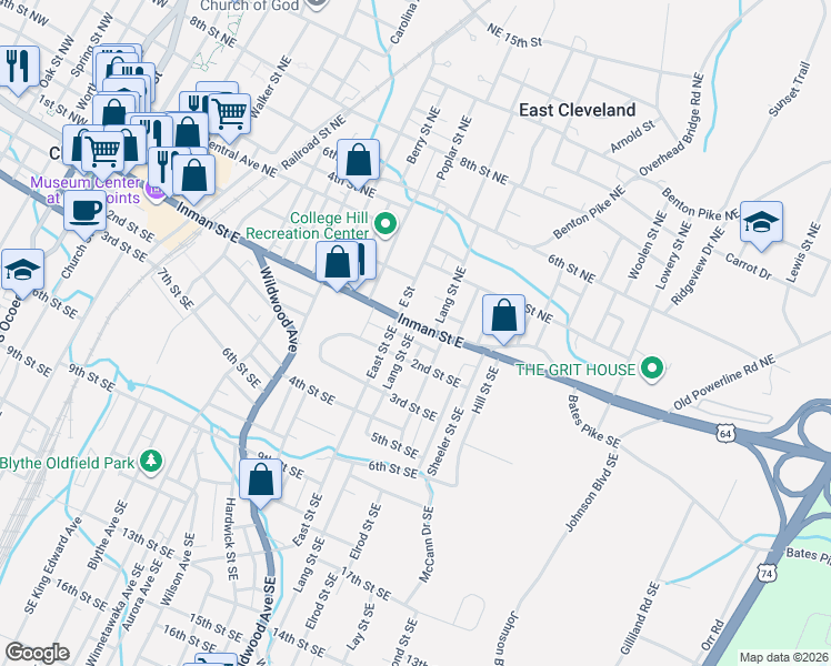 map of restaurants, bars, coffee shops, grocery stores, and more near 850 Inman Street East in Cleveland