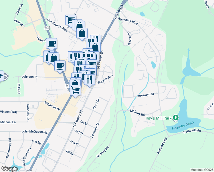 map of restaurants, bars, coffee shops, grocery stores, and more near 204 Providence Place in Aberdeen