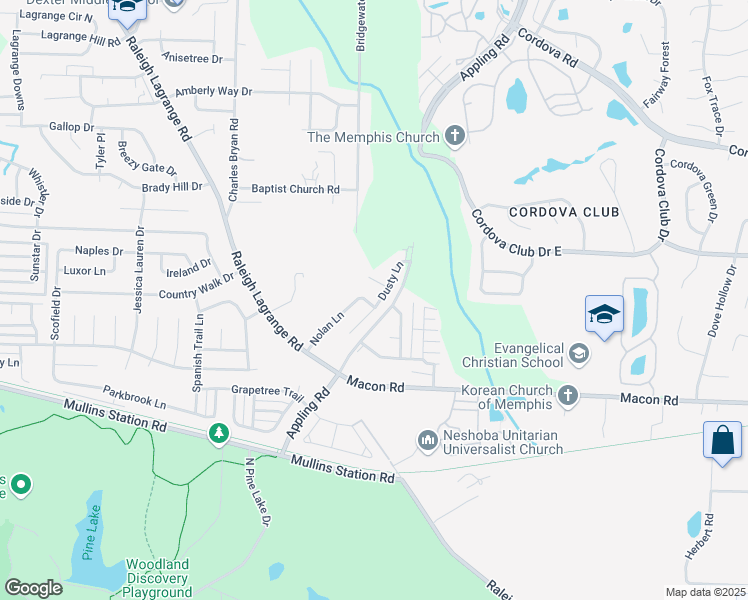 map of restaurants, bars, coffee shops, grocery stores, and more near 1127 Nolan Lane in Shelby County