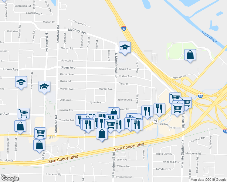 map of restaurants, bars, coffee shops, grocery stores, and more near 825 North Mendenhall Road in Memphis