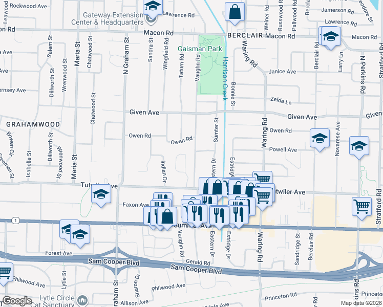 map of restaurants, bars, coffee shops, grocery stores, and more near 820 Pecan Gardens Circle East in Memphis