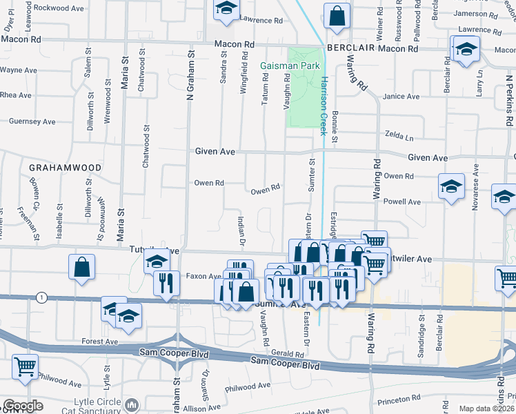 map of restaurants, bars, coffee shops, grocery stores, and more near 810 Indian Drive in Memphis