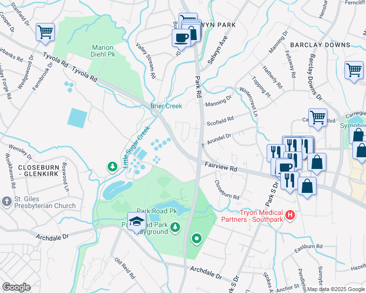 map of restaurants, bars, coffee shops, grocery stores, and more near 3172 Margellina Dr in Charlotte