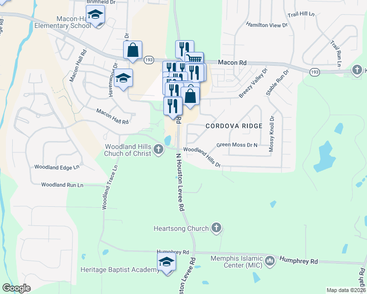 map of restaurants, bars, coffee shops, grocery stores, and more near 1051 Cross Meadow Road in Shelby County
