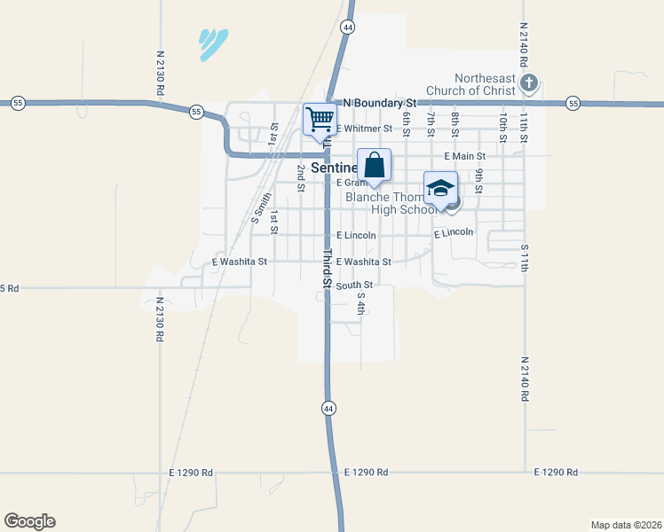 map of restaurants, bars, coffee shops, grocery stores, and more near 501 Third Street in Sentinel