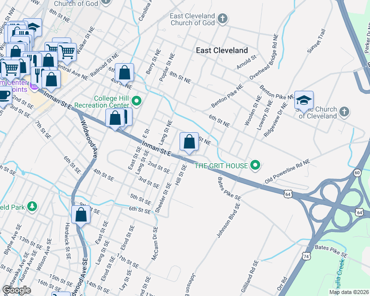 map of restaurants, bars, coffee shops, grocery stores, and more near 162 High Street Northeast in Cleveland