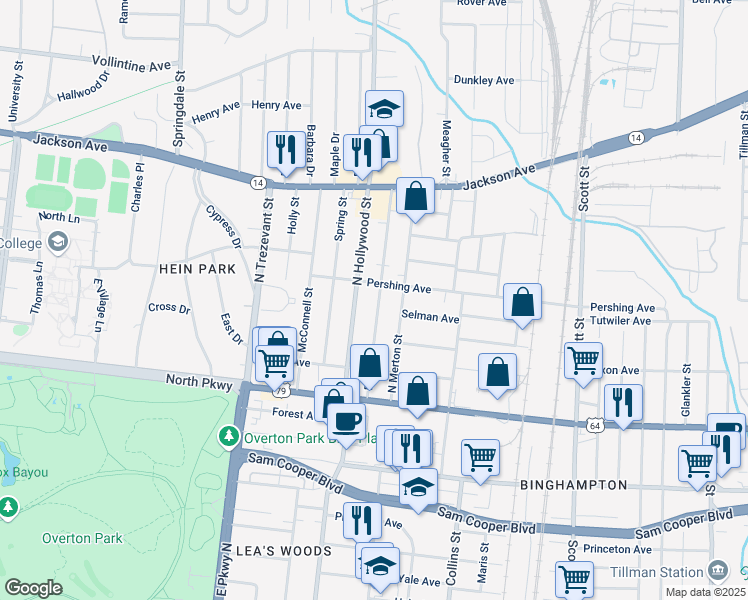 map of restaurants, bars, coffee shops, grocery stores, and more near 679 Eva Street in Memphis