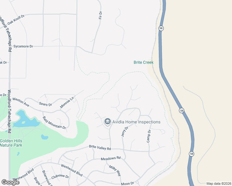 map of restaurants, bars, coffee shops, grocery stores, and more near 22943 Rim Way in Tehachapi