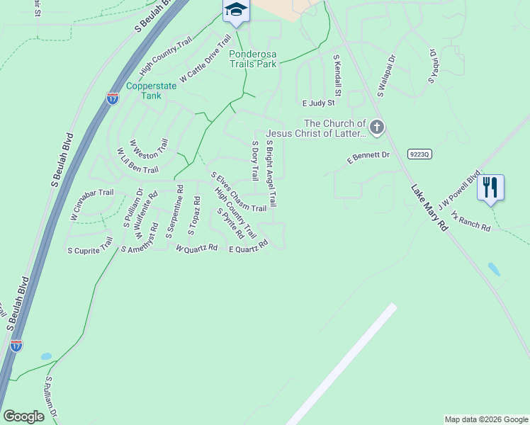 map of restaurants, bars, coffee shops, grocery stores, and more near 4883 South Elves Chasm Trail in Flagstaff