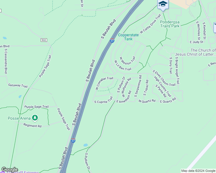 map of restaurants, bars, coffee shops, grocery stores, and more near 5285 South Azurite Trail in Flagstaff