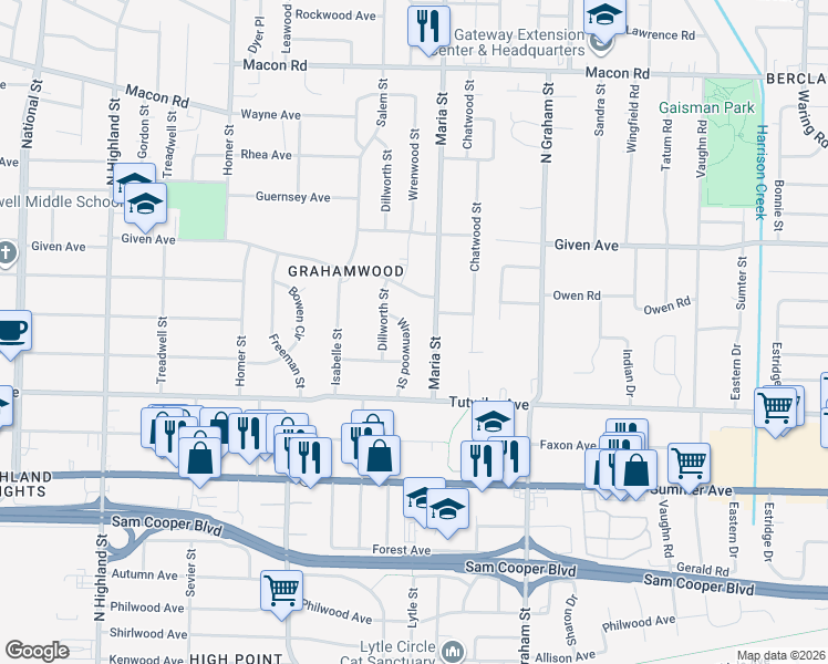 map of restaurants, bars, coffee shops, grocery stores, and more near 812 Wrenwood Street in Memphis