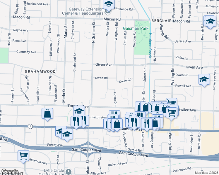 map of restaurants, bars, coffee shops, grocery stores, and more near 4068 Indian Drive in Memphis