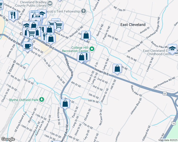 map of restaurants, bars, coffee shops, grocery stores, and more near 790 1st St SE in Cleveland