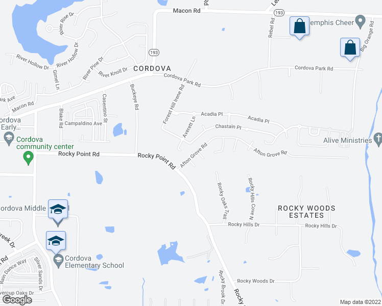 map of restaurants, bars, coffee shops, grocery stores, and more near 9140 Afton Grove Road in Shelby County