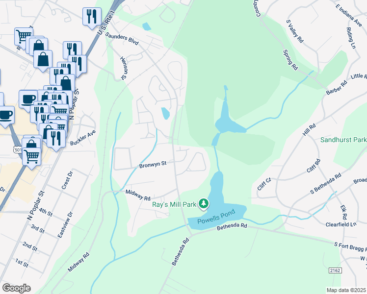 map of restaurants, bars, coffee shops, grocery stores, and more near 501 Longwood Place in Aberdeen