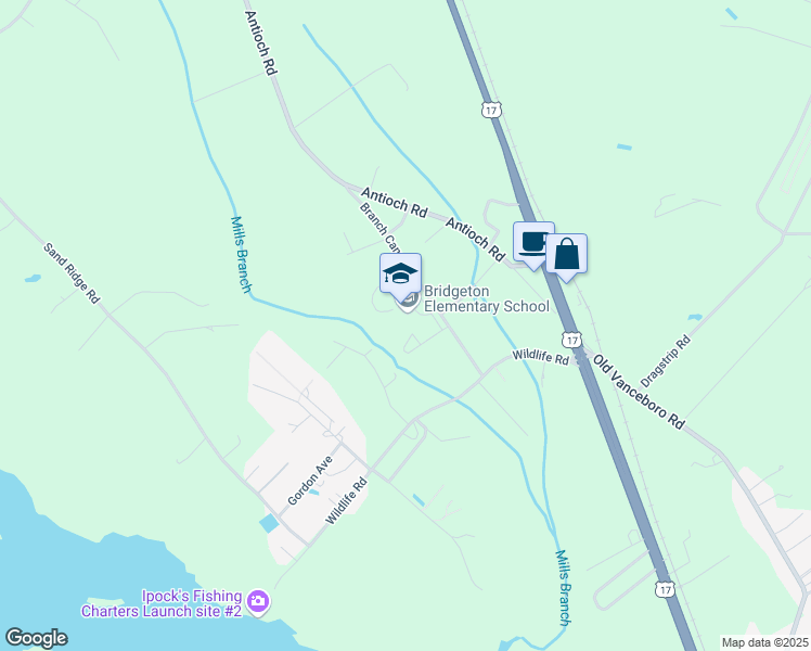 map of restaurants, bars, coffee shops, grocery stores, and more near 230 Branch Canal Road in New Bern