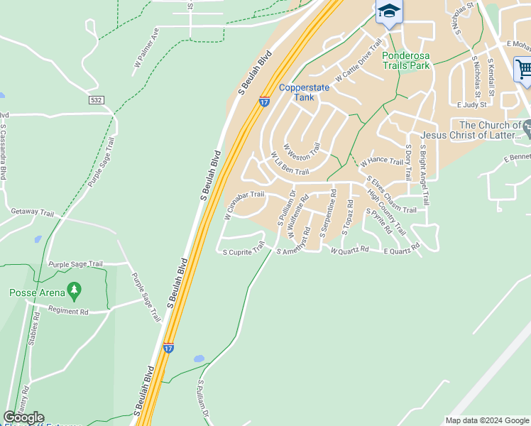 map of restaurants, bars, coffee shops, grocery stores, and more near 5280 South Azurite Trail in Flagstaff