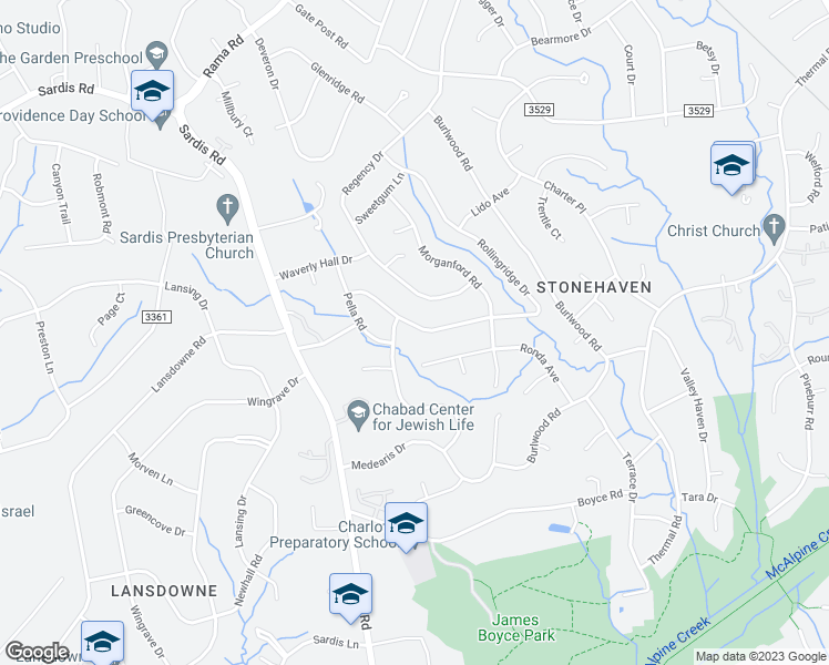 map of restaurants, bars, coffee shops, grocery stores, and more near 7225 Rollingridge Drive in Charlotte