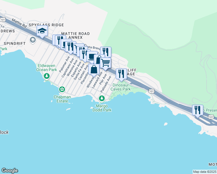 map of restaurants, bars, coffee shops, grocery stores, and more near 212 Seaview Avenue in Pismo Beach