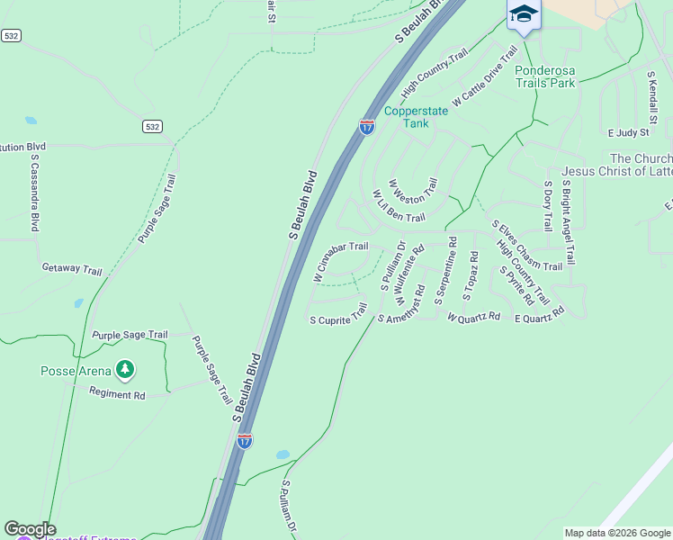 map of restaurants, bars, coffee shops, grocery stores, and more near 5321 South Azurite Trail in Flagstaff