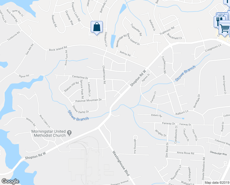 map of restaurants, bars, coffee shops, grocery stores, and more near 10807 Mountain Springs Drive in Charlotte