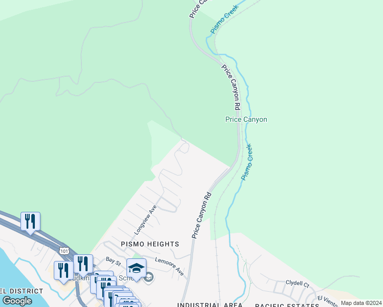 map of restaurants, bars, coffee shops, grocery stores, and more near 1250 Longview Avenue in Pismo Beach