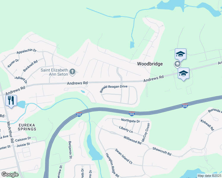 map of restaurants, bars, coffee shops, grocery stores, and more near 825 Ronald Reagan Drive in Fayetteville