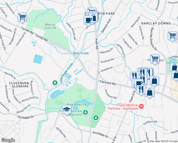 map of restaurants, bars, coffee shops, grocery stores, and more near 3062 Castleberry Court in Charlotte