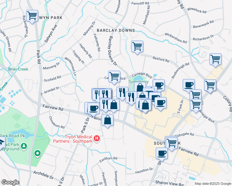 map of restaurants, bars, coffee shops, grocery stores, and more near 4350 Congress Street in Charlotte