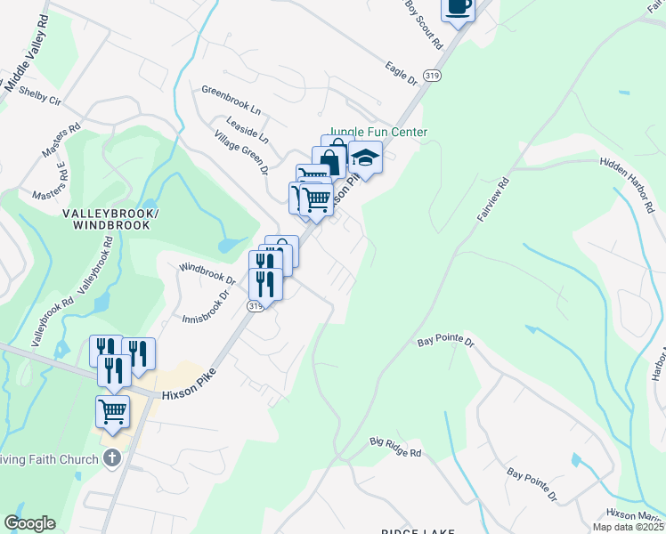 map of restaurants, bars, coffee shops, grocery stores, and more near 6320 Hixson Pike in Hixson