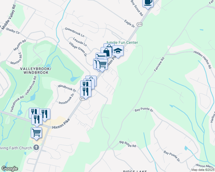 map of restaurants, bars, coffee shops, grocery stores, and more near 6320 Hixson Pike in Chattanooga