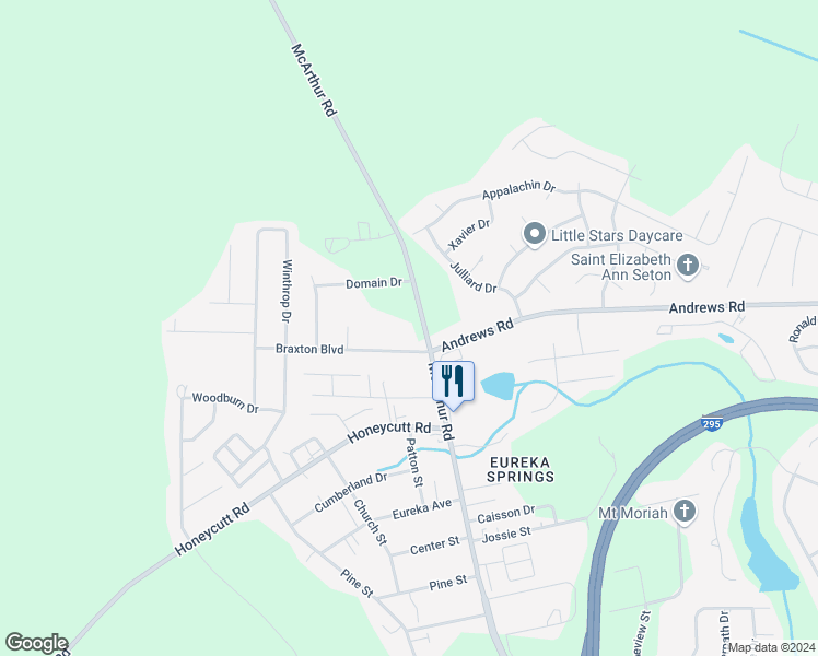 map of restaurants, bars, coffee shops, grocery stores, and more near 1709 McArthur Road in Fayetteville