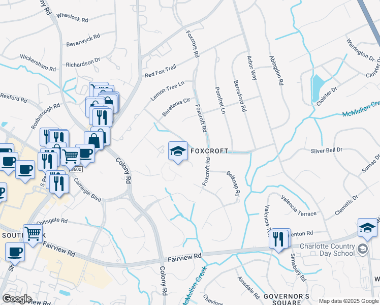 map of restaurants, bars, coffee shops, grocery stores, and more near 2431 Sedley Road in Charlotte