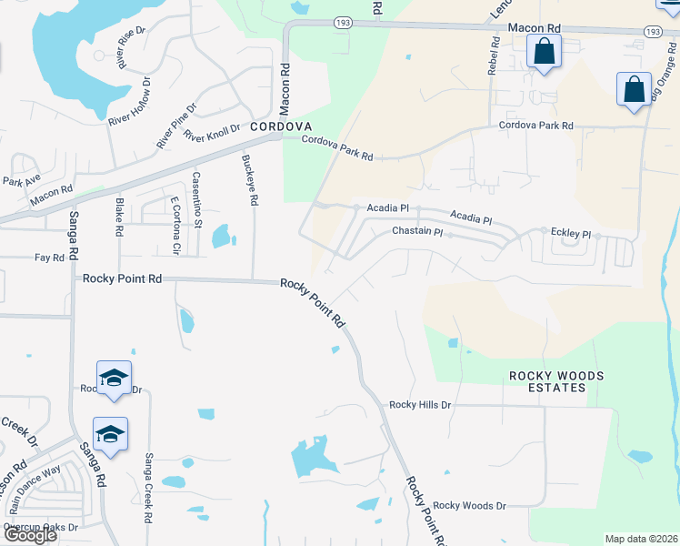 map of restaurants, bars, coffee shops, grocery stores, and more near 1044 Averett Cove in Shelby County