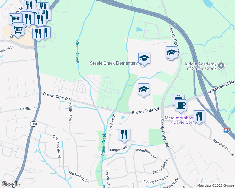 map of restaurants, bars, coffee shops, grocery stores, and more near 4000-4008 Gallant Lane in Charlotte