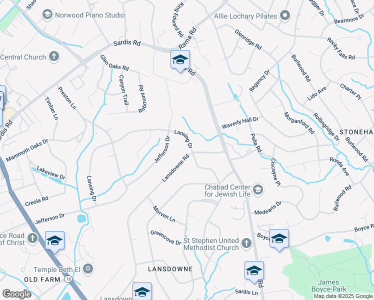 map of restaurants, bars, coffee shops, grocery stores, and more near 200 Lansdowne Rd in Charlotte