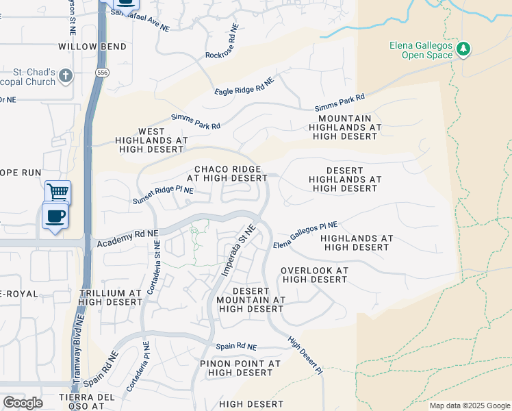 map of restaurants, bars, coffee shops, grocery stores, and more near 13246 Morning Mist Avenue Northeast in Albuquerque