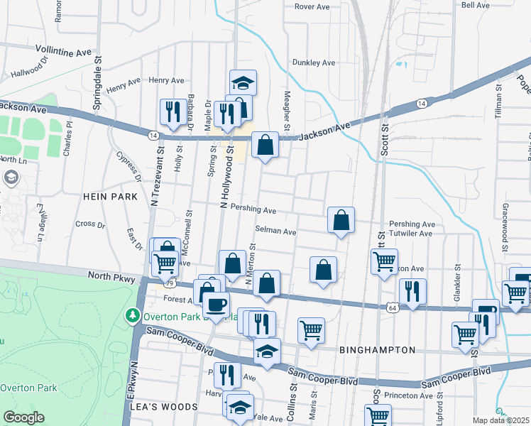 map of restaurants, bars, coffee shops, grocery stores, and more near 685 North Merton Street in Memphis