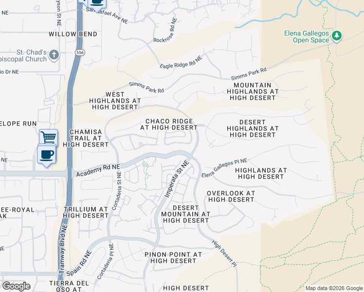map of restaurants, bars, coffee shops, grocery stores, and more near 13216 Morning Mist Avenue Northeast in Albuquerque