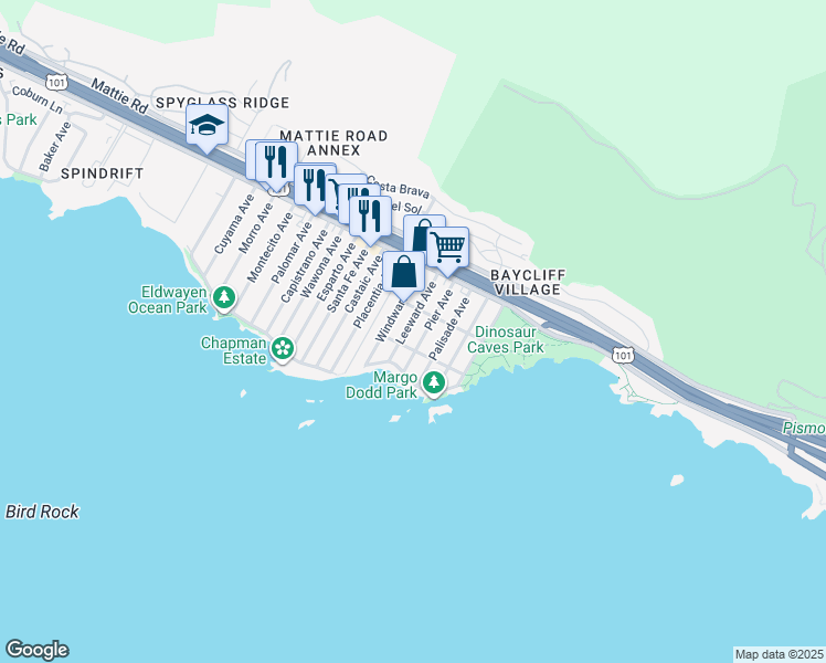map of restaurants, bars, coffee shops, grocery stores, and more near 265 Pier Avenue in Pismo Beach