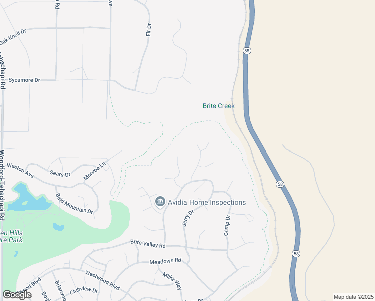 map of restaurants, bars, coffee shops, grocery stores, and more near 22948 Rim Way in Tehachapi