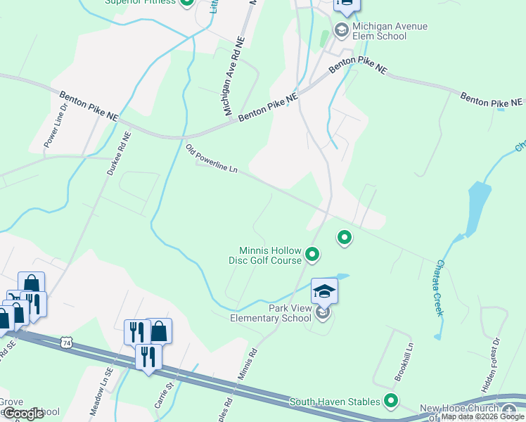 map of restaurants, bars, coffee shops, grocery stores, and more near 580 Old Powerline Road Northeast in Cleveland