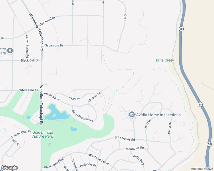 map of restaurants, bars, coffee shops, grocery stores, and more near 23005 Monroe Lane in Tehachapi