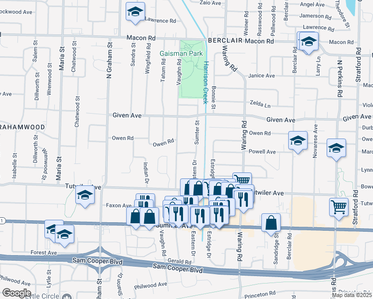 map of restaurants, bars, coffee shops, grocery stores, and more near in Memphis