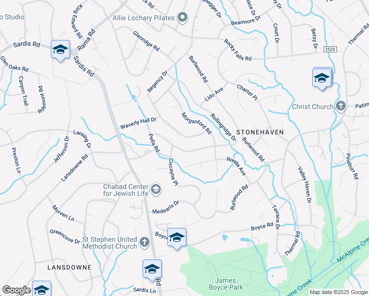 map of restaurants, bars, coffee shops, grocery stores, and more near 7224 Rollingridge Drive in Charlotte